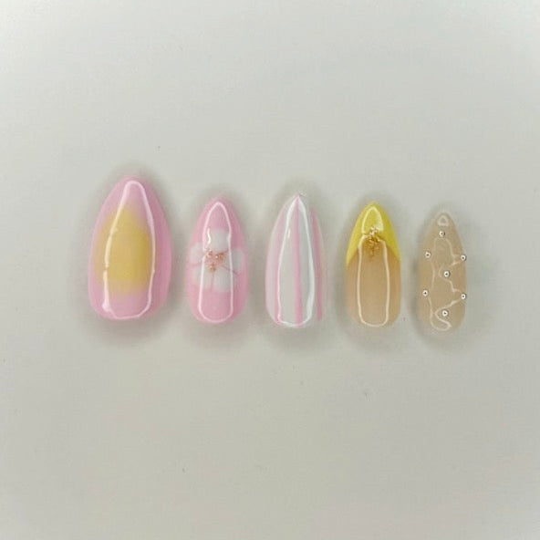 Pastel Yellow & Pink Nails