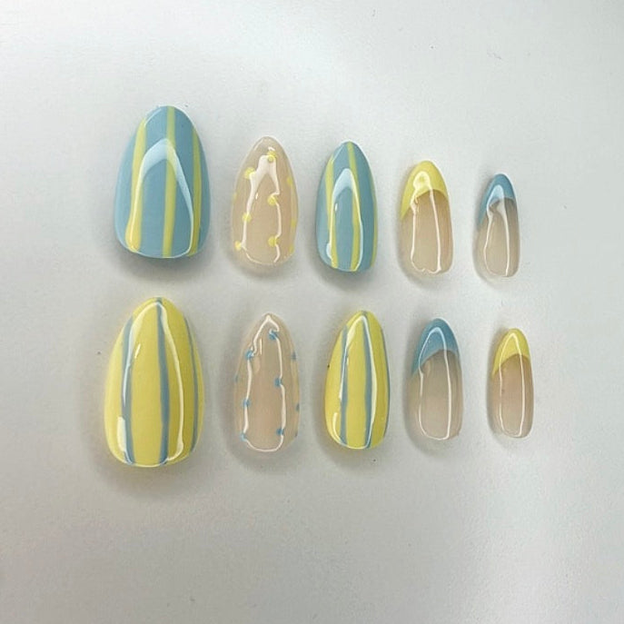 Pastel Yellow & Blue Nails