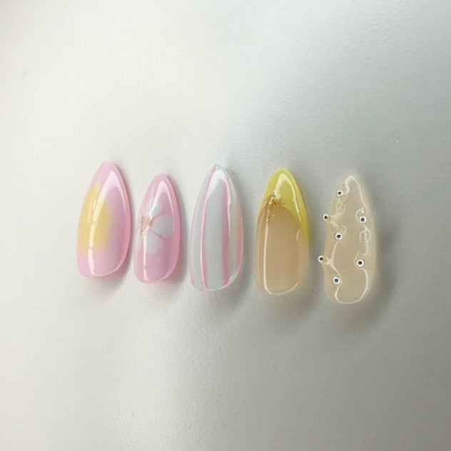 Pastel Yellow & Pink Nails