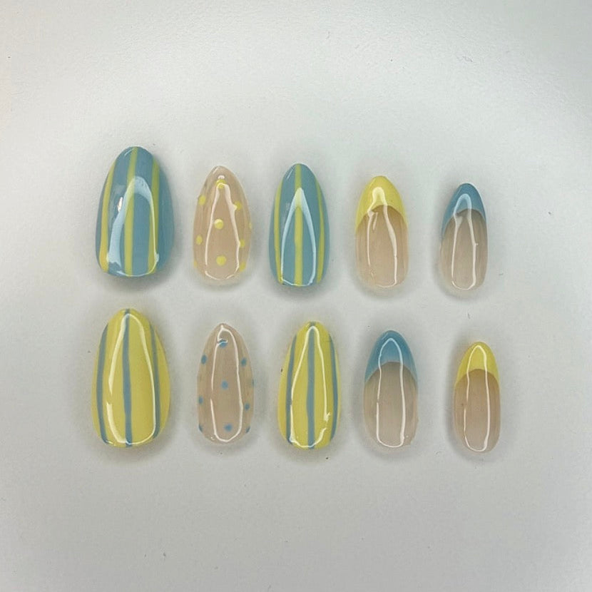 Pastel Yellow & Blue Nails